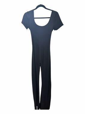 Black Short-Sleeve Scoop Neck Jumpsuit